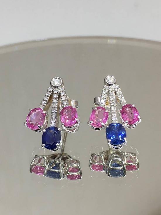 earrings with blue and pink sapphires