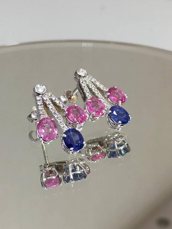 earrings with blue and pink sapphires