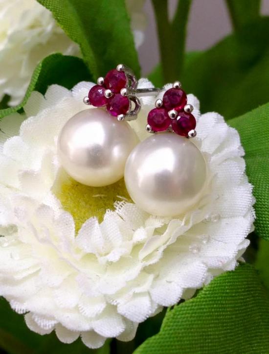 earrings with pearls and rubies