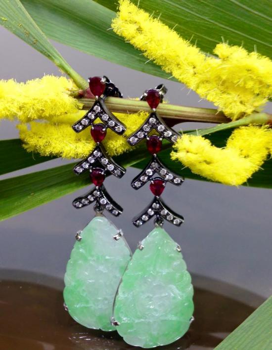 earrings with rubies and jade