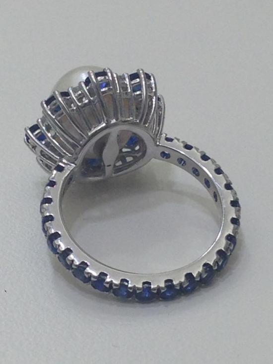 ring with pearl, diamonds and sapphires
