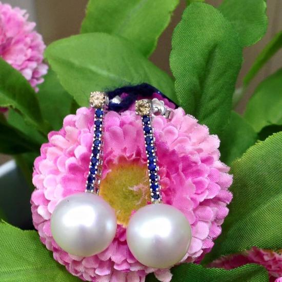 orecchini con perle e zaffiri