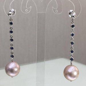 Orecchini con zaffiri e perle rosa - Image 1