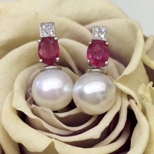 Orecchini perle diamanti e rubini - Image 1