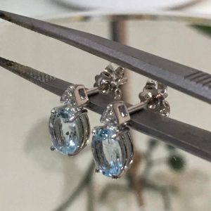 Orecchini a lobo con acquamarine e diamanti - Image 2