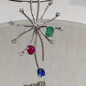 Collana rigida con pendente con diamanti, smeraldo, zaffiro e rubino - Image 3